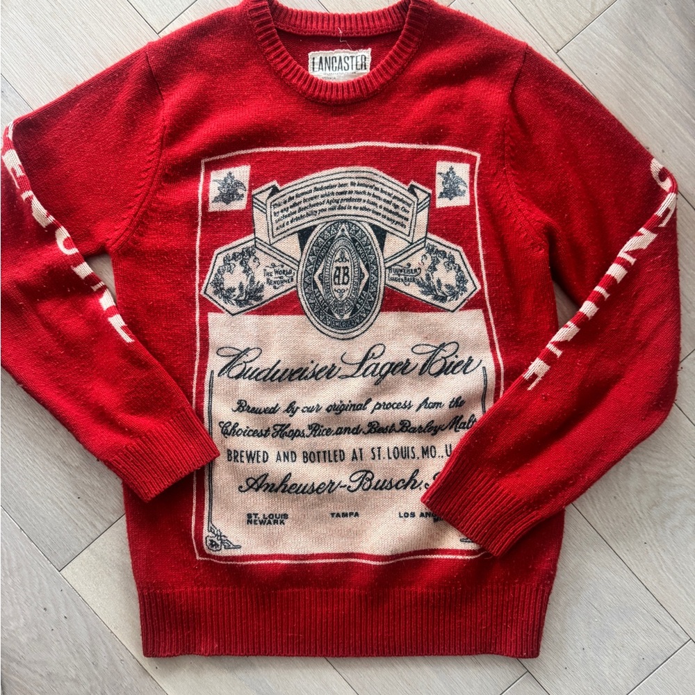 Vintage Red Budweiser Graphic Crewneck Sweater - Size Medium